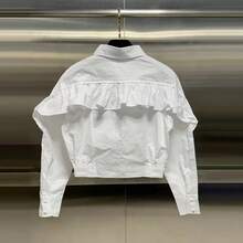 Herbst Neue Damen Freizeitstil Oberteil Elegant Bequem Slim Fit Rüschenshirt - Weiss - Übersicht 5