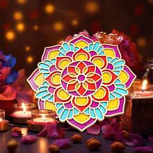 Adornos florales para posavasos de Diwali hechos a mano, decoraciones festivas con forma de mandala pintadas a mano para celebraciones navideñas - amarillo claro - Ver 1