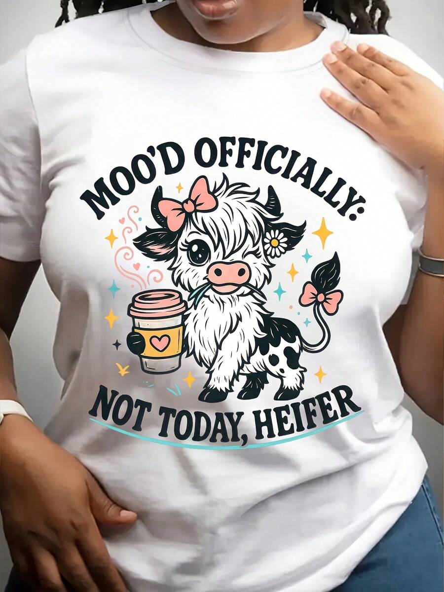 Mood Officially Not Today Heifer Cow Coffee Graphic Shirt For Women And Girls, Funny Farm Animal Design With Bow And Cup, Perfect Gift For Cow Lovers And Coffee Enthusiasts, 220g - trắng - Xem 1