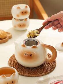 1 pieza Tetera de cerámica con diseño de gato lindo, taza de té de gato siamés, juego de tetera pintada a mano de manera exquisita, adecuado para decoración del hogar, juego de té para reuniones, merienda, té negro, té de flores, taza de té, regalo, decoración navideña