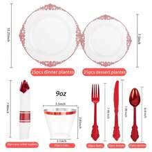 Red Plastic Plates Disposable Set - 175pc Party Dinnerware, 10.25" Dinner & 7.5" Dessert, Silverware, Cups - Wedding & Party Supplies - 如圖/A - 查看 4