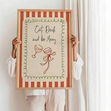 1pc Scandinavian Christmas Quotes Wall Paintings, Printable Decorative Paintings On The Theme Of Eating, Drinking And Having Fun, Illustrations Of Holiday Wine Glasses, Nordic Winter Festival Art Works Such As Canvas Wall Art, Funky Girl Art, Inspirational Quote Art, Home Decor And Canvas Hanging. - Multicolor - View 3