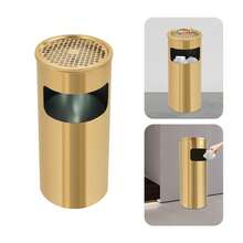 ZhdnBhnos Cylinder Trash Can With Ashtray, 3.3 Gallons Stainless Steel Garbage Can With Lid Waste Bin With Removable Inner Barrel For Indoor Home Office Restaurant Patio Garden Kitchen, Gold - 金色 - 查看 1