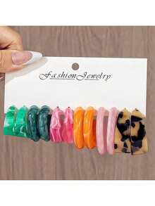 6-12 件/套时尚亚克力树脂 C 形耳环组合