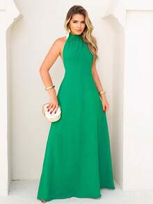 Women's Long Backless Simple Beach Dress None Fabric Backless / Backless Ruffled 019 Wedding Evening Beach Home Office Formal & Evening Travel Daily Birthday Party Summer - Green - View 1