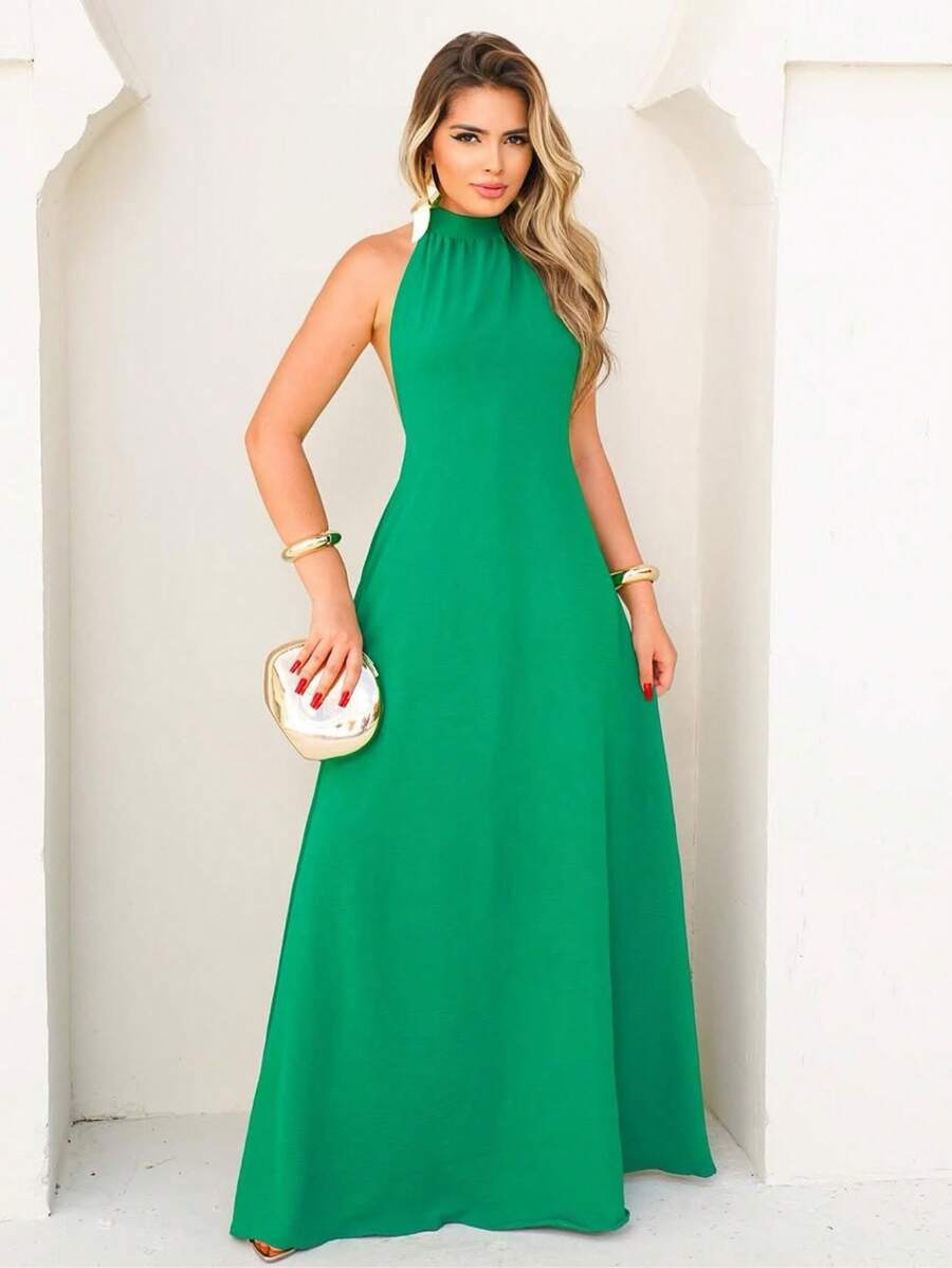 Women's Long Backless Simple Beach Dress None Fabric Backless / Backless Ruffled 019 Wedding Evening Beach Home Office Formal & Evening Travel Daily Birthday Party Summer - Green - View 1