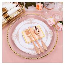 Rose Plastic Plates Disposable Set - 350pcs Party Supplies For 50 Guests - As Picture/H - View 3