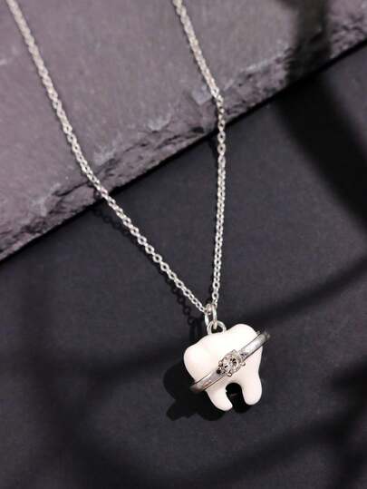 1 colar branco com design exclusivo de dentes, estilo punk moderno, adequado para uso diário, festivais e festas