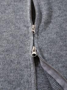 Men's Simple Solid Color Casual Loose Fit Long Sleeve Zip-Up Knit Cardigan Sweater, Suitable For Autumn/Winter