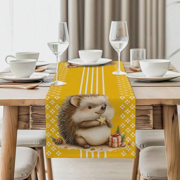 1/4/10 pezzi Set di runner da tavola e tovagliette con motivo natalizio riccio giallo, decorazione da tavola festiva, tessuto per runner da tavola, decorazione per la casa, regalo, set di runner da tavola e tovagliette adatto per celebrazioni interne ed esterne, forniture per feste stagionali, decorazione per tavolo da cucina e sala da pranzo, decorazione per tavolo da festa, runner da tavolo per casa e ristorante