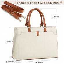 NEWHEY 女士笔记本电脑包 15.6 英寸笔记本电脑托特包皮革工作包防水公文包商务办公电脑包大容量手提包单肩包 - 米色 - 查看 5