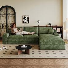 LUCKHAO 106" Cloud Sectional Couch With L-Shape Chaise, Modern Modular Comfy Sofa Chaise Longue, Upholstered Corduroy Couches Sleeper With Deep Seat For Living Room Bedroom, No Assembly Required - 右向躺椅+2座(綠色) - 查看 1