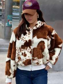 Jachetă din fleece cu glugă, elegantă și versatilă, pentru femei, la modă, casual, pentru navetiști, cu fermoar, potrivită pentru Halloween, Ajunul Crăciunului, Crăciun, Festivalul de primăvară, ieșiri, întâlniri cu prietenii, cumpărături, divertisment, muncă etc. Jachetă asortată cu material confortabil, stil distinctiv, raport calitate-preț ridicat, toamnă/iarnă - Multicolor - Vizualizare 5