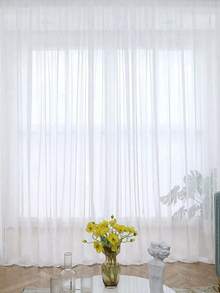 2 件现代白色薄纱窗帘，透明半透明杆袋设计，适用于卧室、客厅、厨房、浴室、家居装饰 - 白色 - 查看 3