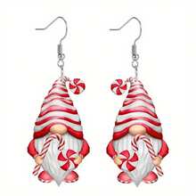 2PCS/8pcs/Set Cartoon Christmas Gnome Earrings, Acrylic Lady Fashion Pendant Dangle With Elf Print Designs, Holiday Jewelry Set For Her - Unique Party Accessories Suitable As Perfect Festive Present On Xmas, Halloween, Valentine's Day, Easter & Thanksgiving, For Teenager, Seasonal Gifts, Celebration Earrings, Whimsical Design, Lightweight Earrings, Gnomethemed Jewelry