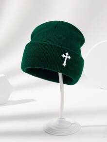 1 chiếc Mũ len đan ấm áp thêu chữ thập co giãn thời trang thường ngày dành cho cả nam và nữ, kiểu dáng đơn giản, phù hợp để phối đồ hàng ngày, trang phục thu đông - Một kích thước phù hợp với tất cả - Xem 25