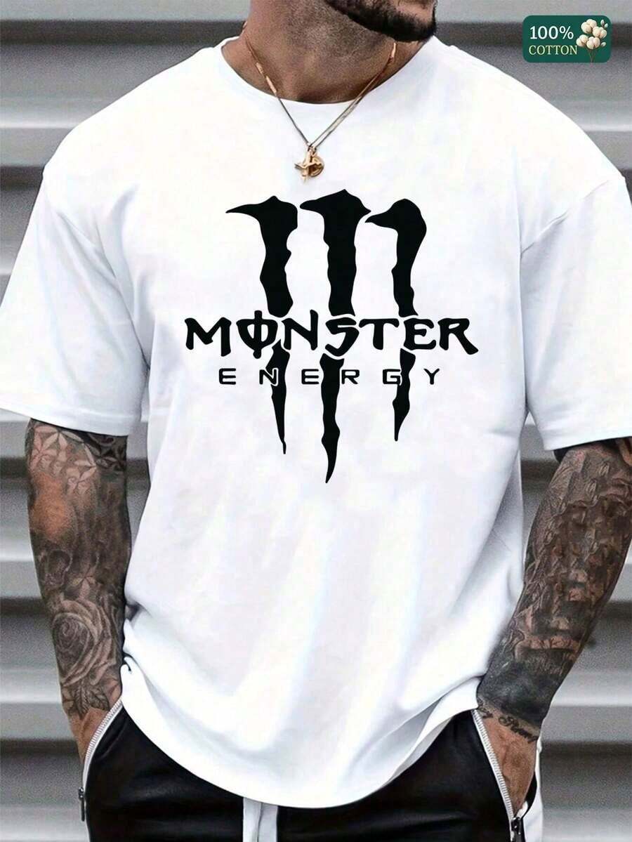 Men's Anime Graphic T-Shirt Men's Shirts - Short Sleeve, Crew Neck, Lightweight & Comfortable For Work Or Casual Wear, Machine Washable, 100% Cotton Unisex Round Neck Short-Sleeve T-Shirt With M-Onster E-Nergy Graphic - Basic Tees For Summer Men's Fashion Perfect Christmas & Holiday Gift For Men, Halloween Shirts For Men - 白色 - 查看 1