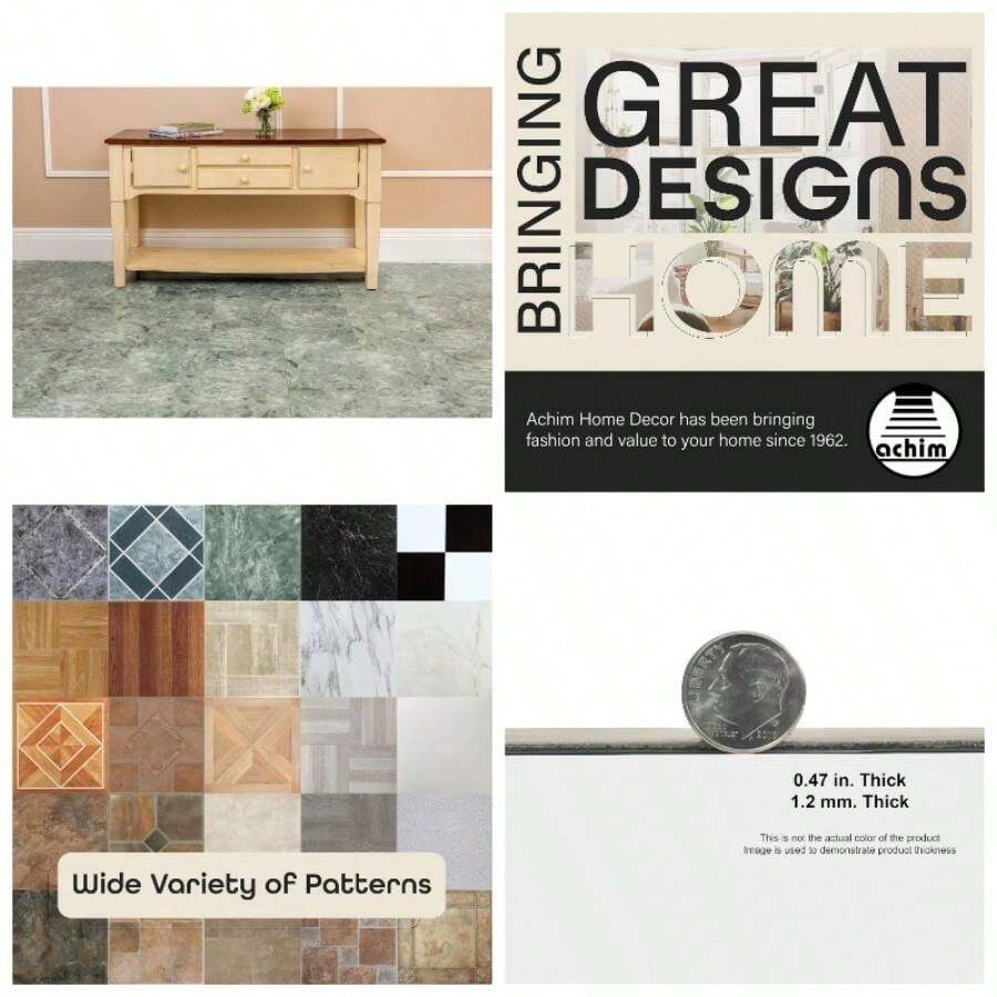 Home Furnishings FTVMA40220 12 - Inch Vinyl Tile, Marble Classic White with Veins, 20 - Pack - Granite + Aspecto de mármol - Ver 1