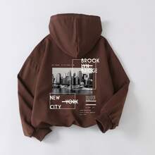 Teen Boys' Clothes, City Style Printed Patterns, Casual Style, Hooded Sweatshirt, Wearable In Autumn And Winter, Wear For Shopping, Party, Travel, And School - Brown - View 7