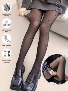 1 Pair Black Polka Dot Cute Women's Thin Skin Pantyhose, 100g Fake Meat-Permeable Love Stockings, Cozy - Multicolor - View 17