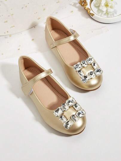 1 Pair Girls' Square Hollow Metal Buckle PU Leather Flat Soft Bottom Closed Toe Elegant Fashion Versatile New Party Shoes, Suitable For Spring, Summer, Autumn