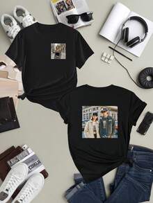 Customizable Women's T-Shirt - Casual Round Neck Short Sleeve, Custom Photo & Text Print, Soft Breathable Fabric, Regular Fit, Machine Washable, All-Season Wear, Custom T Shirt,Fall Clothes For Women, Winter Clothes For Women