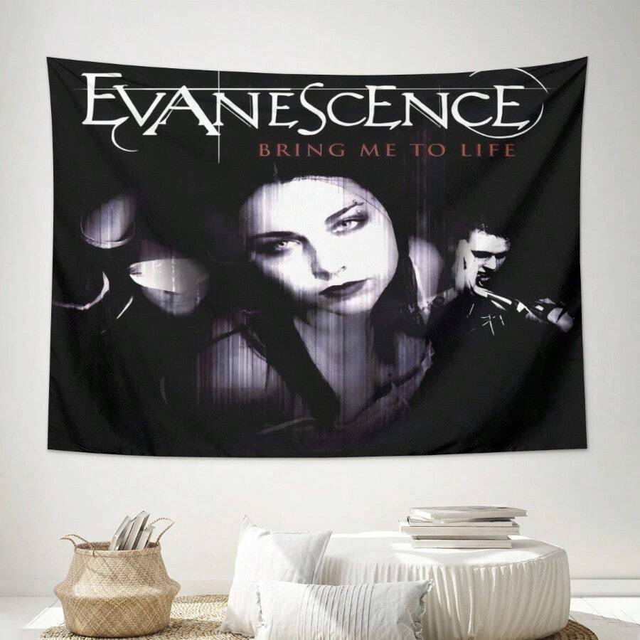 ZLIENSZUS Evanescence "Bring Me To Life" Wall Hanging Tapestry - A2 Size Minimalist Office & Study Decor, 100% Polyester Lightweight Fabric, No Electricity Needed, Calming Artwork For Home, Camping, Travel- Fan Gift For Birthday Christmas Halloween Festival Valentine's Day Music Festival - No Electricity Needed Highquality Print Faderesistant Material - 彩色 - 查看 1