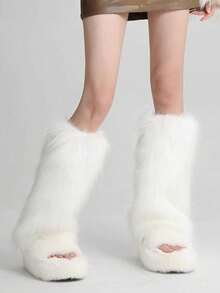 1 Pair Women's Faux Fur Leg Warmers, Plush Leg Covers For Fall/Winter Versatile Fox Fur-Look Shoe Covers Y2K Sweet & Edgy Leg Warmers For Clubbing Japanese JK Subculture Style, Cozy