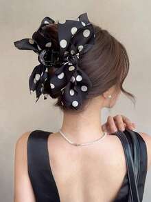 1 pieza Pinza de pelo con lazo de lunares de red, pinza de pelo linda, pinza de pelo, pinzas de pelo, pinza de pelo, accesorios para el cabello negro para vacaciones y atuendos de mujer en otoño e invierno