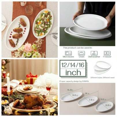 14 Large Serving Platters, Oval Serving Plates, White Porcelain Platters Oven , Dinner Plates Serving Dishes Entertaining, Party, Meat, Appetizers, De