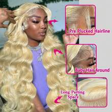 NARNI 613 Body Wave Lace Front Wig Human Hair 250% Density 13x4 HD Blonde Wig Human Hair Glueless Blonde Body Wave Lace Front Wigs Human Hair Pre Plucked 613 HD Lace Frontal Wig For Women - S613 - 查看 4