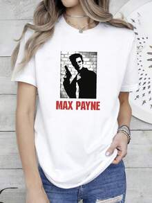 180g pure Cotton Max Payne Classic T Shirt Print Round Neck Short Sleeve graphic Breathable T-Shirt For Women Casual Women Top Graphic Tees designer clothes Casual Summer Unisex Stylish Top For Everyday Wear Stretched Comfortable Slightly Versatile streetwear Soft - Blanco - Ver 7