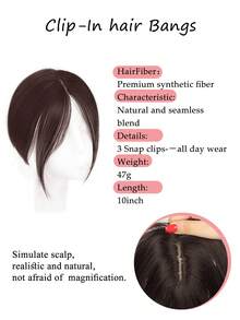 10英寸合成纤维女士假发，带刘海，自然蓬松轻盈，完美遮盖白发和稀疏刘海，发饰 - 彩色 - 查看 5