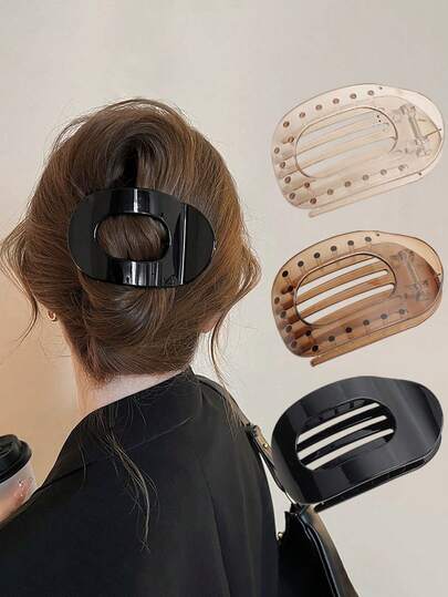 3pcs Minimalist Glossy Oval Rhinestone Duck Clip Hair Clips, High-End Bun Clips, Versatile Hair Accessories Suitable For Thick Hair, Bun Extension, Pins For Hair