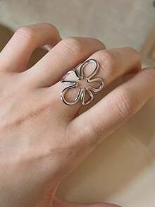 1pc Adjustable Metal Flower Ring, European & American Style Finger Ring For Women & Girls, Suitable For Travel, Wedding, Party, Birthday, Christmas Gift