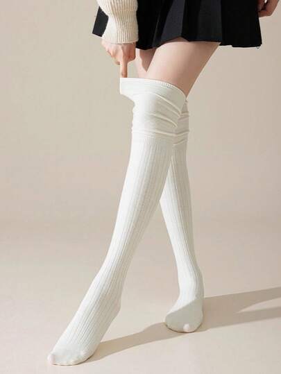 Women's Ribbed Knit Over - The - Knee Socks, Soft Stretchy Thigh - High Socks For Daily & Cosplay