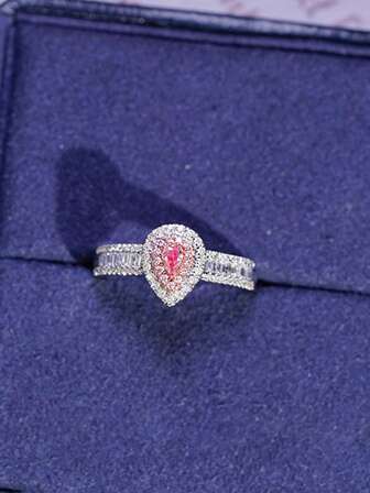 1 pieza Anillo vintage elegante de plata de ley S925 con zirconia en forma de lágrima, versátil, adecuado para uso diario de mujeres, festivales, fiestas, regalo de joyería