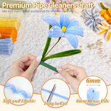 500 Pcs Pipe Cleaners Flower Kit, 20pcs Green Floral Wires, 1pc Gardening Tape, 150pcs Stamen, Pipe Cleaners Craft, Chenille Stems For DIY Art Projects Creative Gift - 藍黃色 - 查看 3