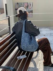 Borsa in tela stile retrò coreano con stampa leopardata, borsa a spalla/sottobraccia versatile e di , borsa a tracolla capiente per pendolari