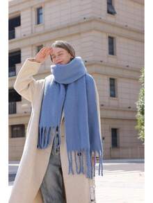 Bufanda cálida de invierno Wander Agio, pashmina larga, chales y envolturas grandes para mujeres, bufandas de manta grandes sólidas - Fruta Verde 9 - Ver 10