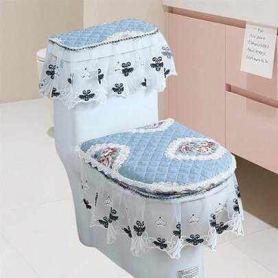 Universal Fit Toilet Seat Cover Set With Lace Edge Decorative Toilet Seat Protector Toilet Lid Cover Warmer