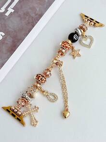 1pc Women's Leopard Print Rhinestone Beaded Bracelet Strap Compatible With Apple Watch Band 38mm 40mm 41mm 4mm 44mm 45mm 49mm (S10 42)Mm (S10 46)Mm Women,Adjustable Stylish Pendant Bracelet Strap Compatible With Iwatch Series 11 Ultra 3 SE3 Ultra 2 S10 SE2 9 8 7 SE 6 5 4 3 2 1,Fine Women Fashion Watch Accessories,Thanksgiving, Halloween, Christmas Gifts