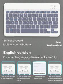 适用于 iPad 的无线键盘保护套，可拆卸皮革保护套带笔槽，支持自动休眠/唤醒功能，内置 150mAh 无线蓝牙键盘，纤薄轻巧支架式保护套 - 浅灰色/紫色 - 淺灰紫 - 查看 7