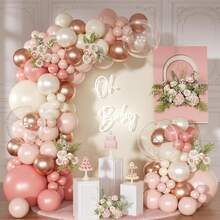 淡粉色气球拱门套装，腮红粉金属玫瑰金加厚乳胶气球花环，适用于婚礼、订婚、生日、迎婴派对、新娘送礼会装饰 - 混色 - 查看 1
