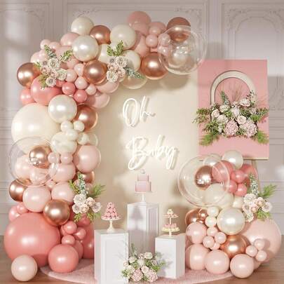 Bộ vòm bóng bay màu hồng bụi, bóng bay cao su dày màu hồng ánh kim vàng hồng, dùng trang trí tiệc cưới, đính hôn, sinh nhật, tiệc mừng em bé, tiệc chia tay thời con gái