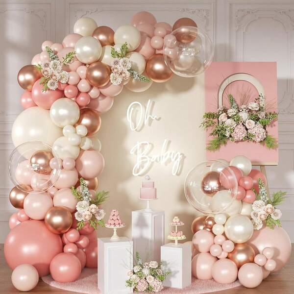 Dusty Pink Balloon Arch Kit Blush Pink Metallic Rose Gold Thickened Latex Balloons Garland For Wedding Engagement Birthday Babyshower Bridal Shower Decorations