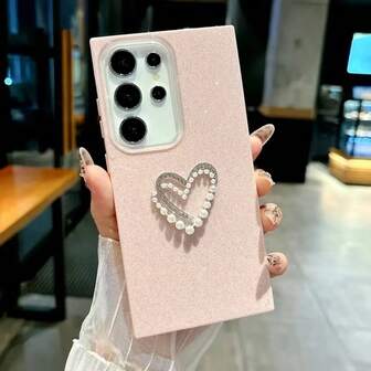 1pc IMD Glitter Phone Case, Pearl Double Heart Design, Suitable For Couples, Friends, Family, Great For Birthday, Christmas, New Year Gifts. The Phone Case Is Made With Mirror Heart Sticker Craft, Dust-Proof, Waterproof, Full-Coverage Design, Compatible With A51, A52, A53, A54, A55, A56, S20, S21, S23, S24, S25, A31, A32, A33
