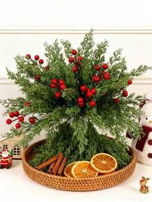 4/6/8 Peças Galhos de Pinheiro e Bagas de Azevinho Artificiais, Plantas Falsas, Adequadas para Decoração de Outono, Inverno, Natal, Presentes de Aniversário, Itens Essenciais para Feriados, Quarto, Sala, Decoração Doméstica, Decoração de Quarto de Natal, Presentes de Natal