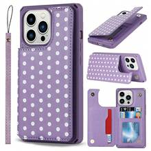 For IPhone 13 Pro Max Wallet Case With Card Slots Holder,Polka Dots PU Leather [Kickstand Feature][Wrist Strap] Double Magnetic Clasp Shockproof Flip Phone Cover - Purple{"Color_name":"F-Purple"} - 多色14 - 查看 8