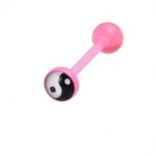 1pcs 14G Pink Tongue Ring Acrylic Fashion Stainless Steel Tongue Ring Stud Body Piercing Jewelry (Mushroom, Yin Yang, Round Crystal, Heart Shape) - A-TB0009-4 - Xem 1